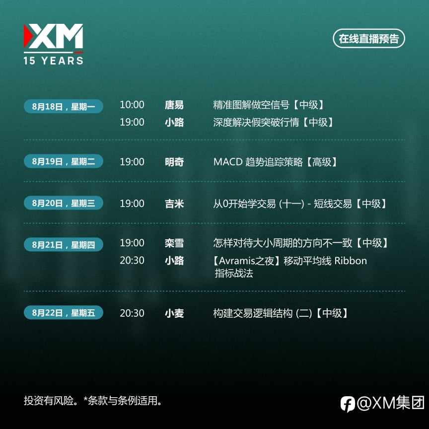 |XM| 中文在线直播讲座，本周预告（8/18-8/22）